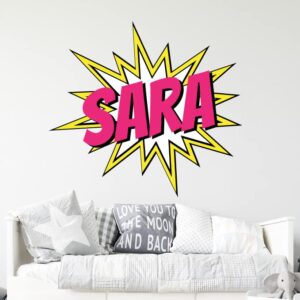 CuteDecals Custom Comic Name Wall Decal - Personalized Comic Name Wall Art Decal - Superheroes Nursery Wall Decor - Wall Decal for Nursery Bedroom Decoration (Small Wide 16''x15'' Height)