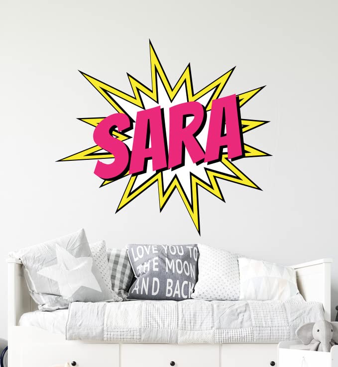 CuteDecals Custom Comic Name Wall Decal - Personalized Comic Name Wall Art Decal - Superheroes Nursery Wall Decor - Wall Decal for Nursery Bedroom Decoration (Small Wide 16''x15'' Height)