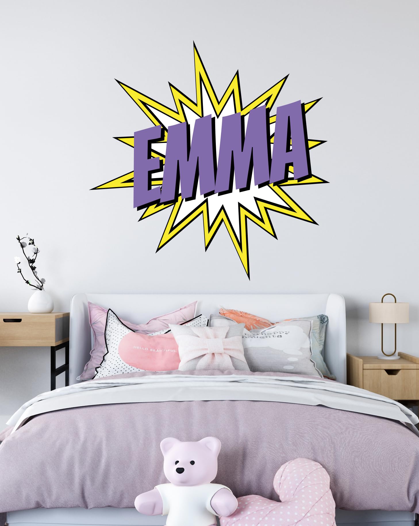 CuteDecals Custom Comic Name Wall Decal - Personalized Comic Name Wall Art Decal - Superheroes Nursery Wall Decor - Wall Decal for Nursery Bedroom Decoration (Small Wide 16''x15'' Height)