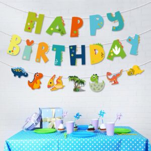 BIEUFBJI Dinosaur Birthday Banner - Dinosaur Theme Birthday Party Decoration Supplies, Indoor Outdoor Hanging Décor Party Ornaments, Set for Kids Birthday Parties