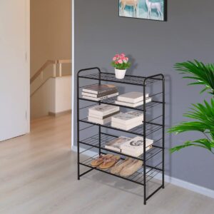 REGILLER 5-Tier Stackable Shoe Rack, Expandable & Adjustable Shoe Organizer Storage Shelf, High Capacity, Wire Grid, Black