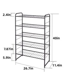 REGILLER 5-Tier Stackable Shoe Rack, Expandable & Adjustable Shoe Organizer Storage Shelf, High Capacity, Wire Grid, Black