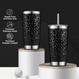 CIVAGO 20oz Insulated Stainless Steel Tumbler, Coffee Tumbler with Lid and Straw, Double Wall Vacuum Travel Coffee Mug, Powder Coated Tumbler Cup for Hot and Cold Drinks (Black Leopard, 1 Pack)