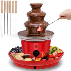 16-ounce chocolate fondue fountain, 3-tier mini chocolate fountain, electric melting machine with 6pcs fondue fork and removal fruits/nuts/treats serving tray for bbq sauce,ranch,nacho cheese,liqueurs