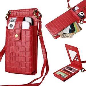 seOSTO Cell Phone Purse Wallet Small Crossbody Bags Mini Shoulder Bag With Credit Card Slots and Mirror,Suit For Most Smartphone