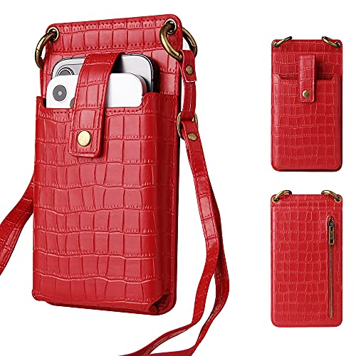 seOSTO Cell Phone Purse Wallet Small Crossbody Bags Mini Shoulder Bag With Credit Card Slots and Mirror,Suit For Most Smartphone