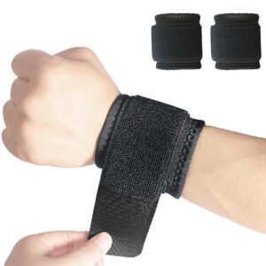 2 pack wrist brace, wrist straps for carpal tunnel for women and men, wrist support brace for weightlifting, working out and pain relief. flexible, highly elastic, adjustable (a-black)