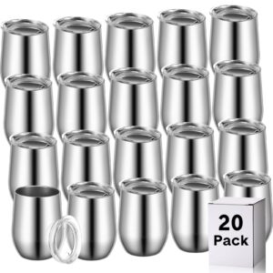 20 packs wine tumblers insulated cups with lids, 12 oz stainless steel stemless wine tumblers double layer vacuum wine glasses tumbler cup coffee mug for hot cold drink