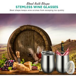 20 Packs Wine Tumblers Insulated Cups with Lids, 12 oz Stainless Steel Stemless Wine Tumblers Double Layer Vacuum Wine Glasses Tumbler Cup Coffee Mug for Hot Cold Drink