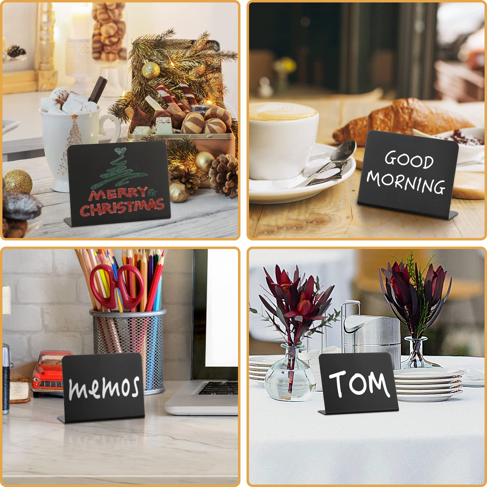 10 Pack Mini Chalkboard Signs, ALOTCHE Tabletop Chalkboard Labels L-Shaped Rustic Buffet Table Signs for Weddings, Birthday Parties, Message Board Signs, Bakery and Retail