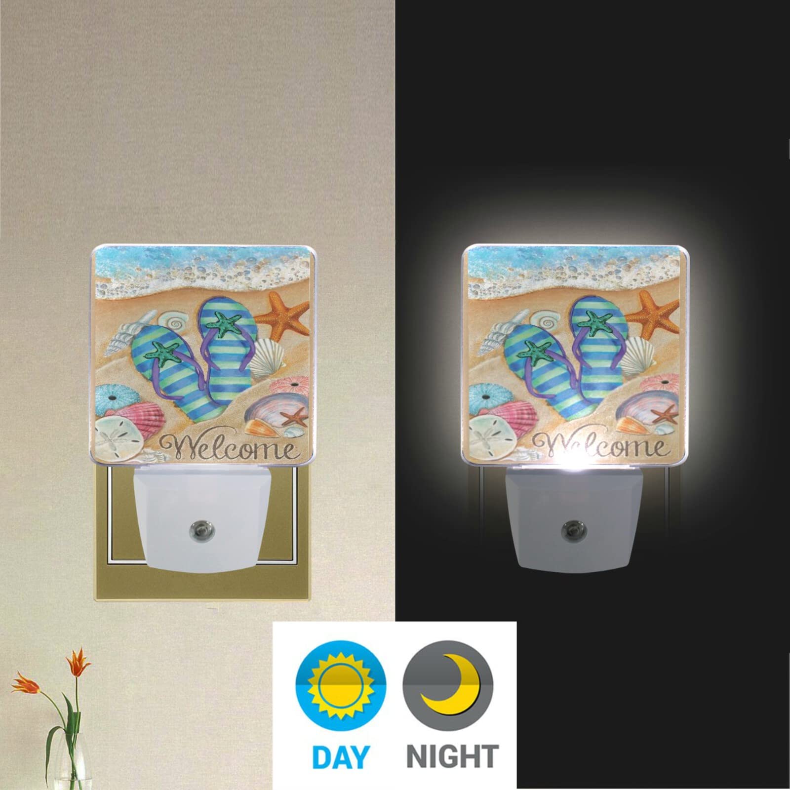 JSTEL Starfish Night Lights Plug into Wall 2 Pack,Led Night Lights with Dusk to Dawn Sensor Decorative,Smart Small Nightlights for Home