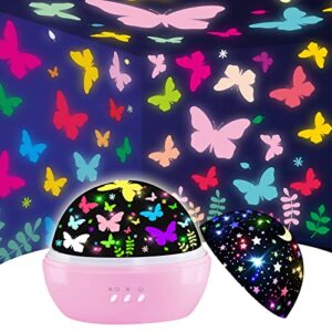 butterfly decorations, 16 colors butterflies 360° rotating butterfly wall room decor, night light for kids projector, birthday christmas socks gifts for girls kids toys age 3-8