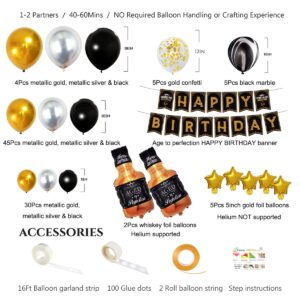 Whiskey Balloons Garland Arch Kit Silver Gold Black Latex Balloons Age to Perfection Whiskey Foil Balloons Happy Birthday Banner for Men Women Birthday Decorations Aged to Perfection Party Supplies