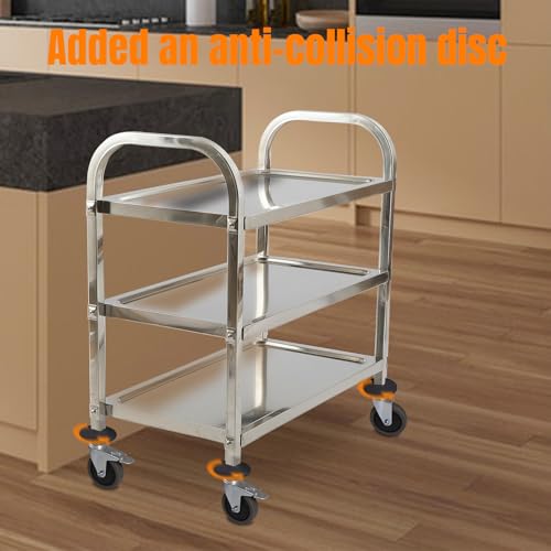 HLC Upgrade 3 Tier Heavy Duty Commercial Grade Utility Cart Kitchen Trolley Serving Cart with Wheels Stainless Steel Rolling Cart Storage Shelf for Hotel Restaurant Bar Home Use L30 x W16 x H33 Inch