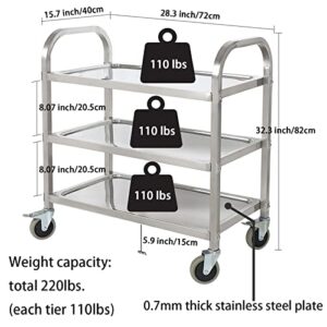 HLC Upgrade 3 Tier Heavy Duty Commercial Grade Utility Cart Kitchen Trolley Serving Cart with Wheels Stainless Steel Rolling Cart Storage Shelf for Hotel Restaurant Bar Home Use L30 x W16 x H33 Inch