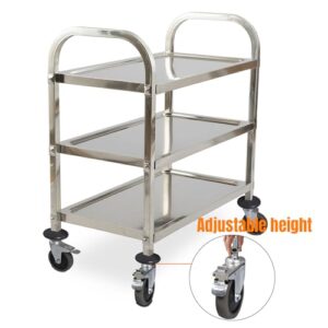 HLC Upgrade 3 Tier Heavy Duty Commercial Grade Utility Cart Kitchen Trolley Serving Cart with Wheels Stainless Steel Rolling Cart Storage Shelf for Hotel Restaurant Bar Home Use L30 x W16 x H33 Inch