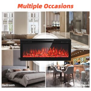 Ooiior 36 Inch Electric Fireplace, Recessed and Wall Mounted Fireplace with Remote Control, Ultra-Thin Fireplace Heater and Linear Fireplace, with Timer, Adjustable Flame Color, 750/1500W