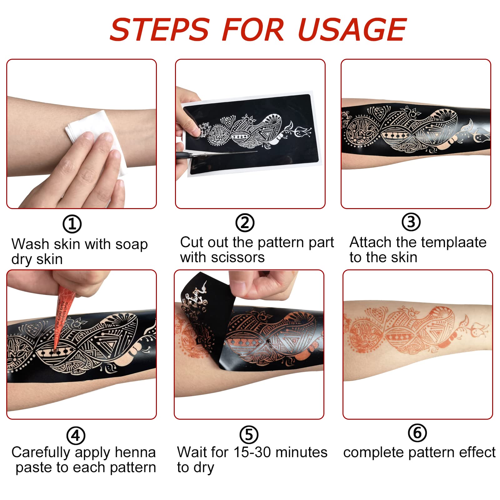 Henna tattoo stencils kit,Reusable henna stencils for Hand Forearm Glitter Airbrush Diy Tattooing Template, Indian Temporary Tattoo Stickers for Women Girls（8.2" x 4.7"）