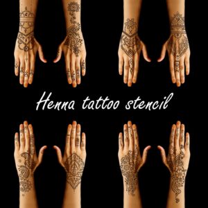 Henna tattoo stencils kit,Reusable henna stencils for Hand Forearm Glitter Airbrush Diy Tattooing Template, Indian Temporary Tattoo Stickers for Women Girls（8.2" x 4.7"）