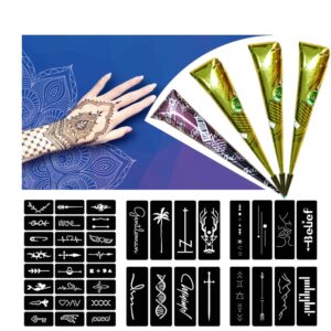 4 pcs 3 colors temporary tattoo with 40 pcs tattoo stencils set, stickers for body art painting, black brown maroon