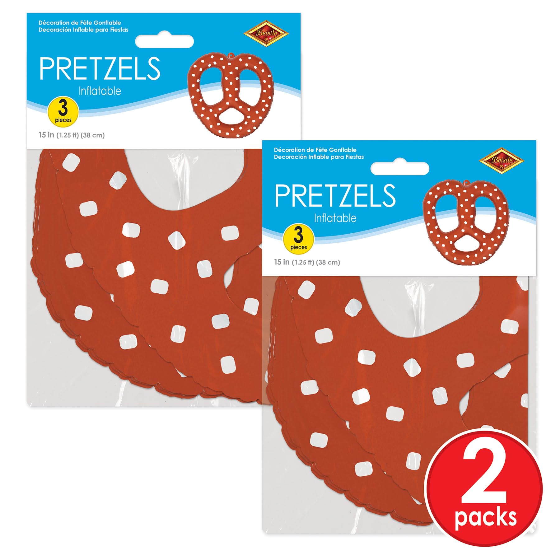 Beistle 15" 6 Piece Inflatable Bavarian Pretzels for German Theme Oktoberfest Party Decorations, 15.5" x 14.5", Brown/White