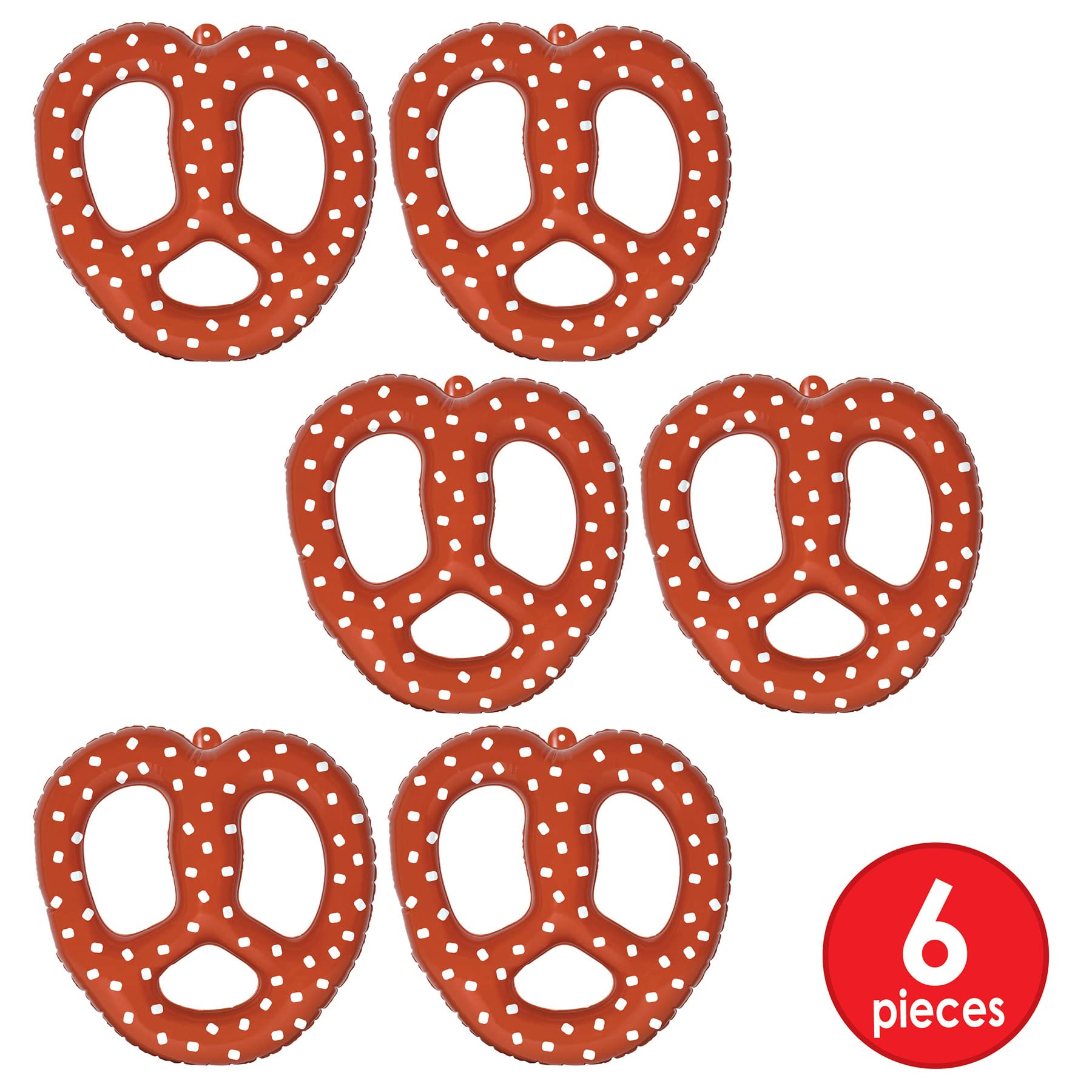 Beistle 15" 6 Piece Inflatable Bavarian Pretzels for German Theme Oktoberfest Party Decorations, 15.5" x 14.5", Brown/White