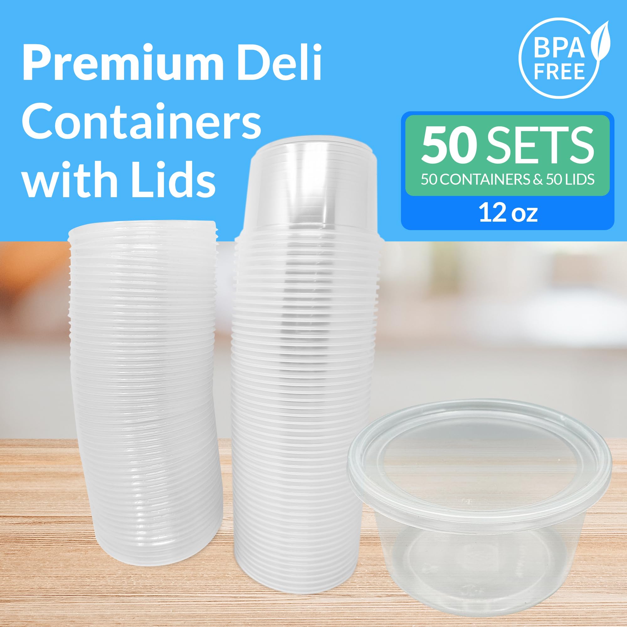 Reli. Deli Containers with Lids (50 Sets), 12 oz | Plastic Deli Containers with Lids 12oz | Clear Soup Containers with Lids, Disposable | To Go Food Storage Containers for Deli, Food, Soup (12 ounce)