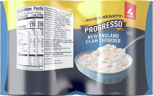 Progresso Rich & Hearty, New England Clam Chowder Soup, 18.5 oz., 4 Pack