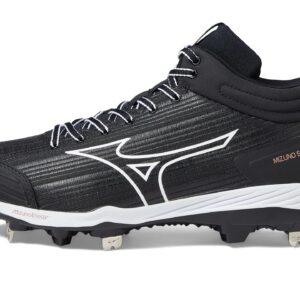 Mizuno Women's Sweep 6 Mid Softball Shoe, Black-White, 7