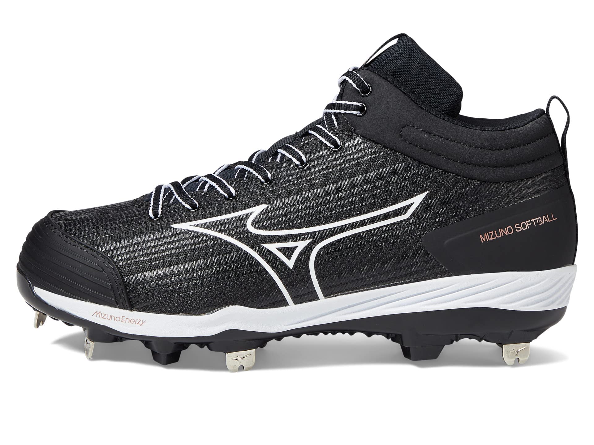 Mizuno Women's Sweep 6 Mid Softball Shoe, Black-White, 7