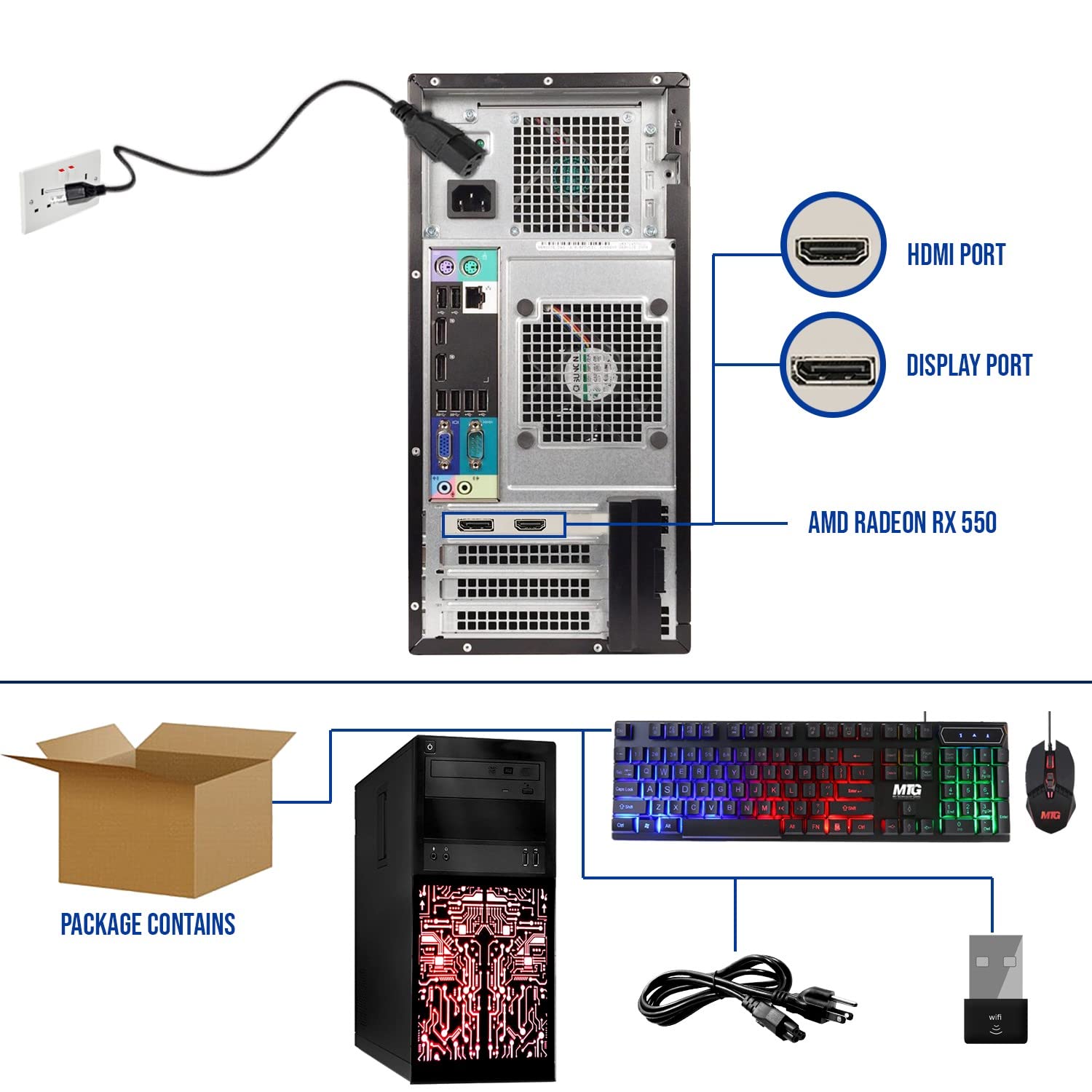 Gaming PC Desktop Intel core i7 3rd Gen 3.4GHz, TechMagnet Siwa with AMD RX-550 4GB DDR5, 16GB RAM, 1TB SSD, HDMI, DVI, VGA, RGB Keyboard, Mouse, Wi-Fi, Windows 10 Professional (Renewed)