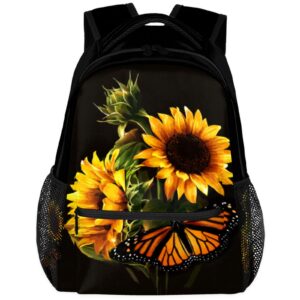 butterfly sunflower backpacks for girls kids boys, sunflower pattern casual lightweight school bags laptop backpack student college bookbag travel hiking daypack