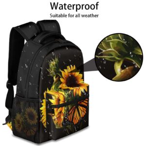 Butterfly Sunflower Backpacks for Girls Kids Boys, Sunflower Pattern Casual Lightweight School Bags Laptop Backpack Student College Bookbag Travel Hiking Daypack