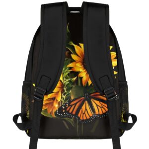 Butterfly Sunflower Backpacks for Girls Kids Boys, Sunflower Pattern Casual Lightweight School Bags Laptop Backpack Student College Bookbag Travel Hiking Daypack