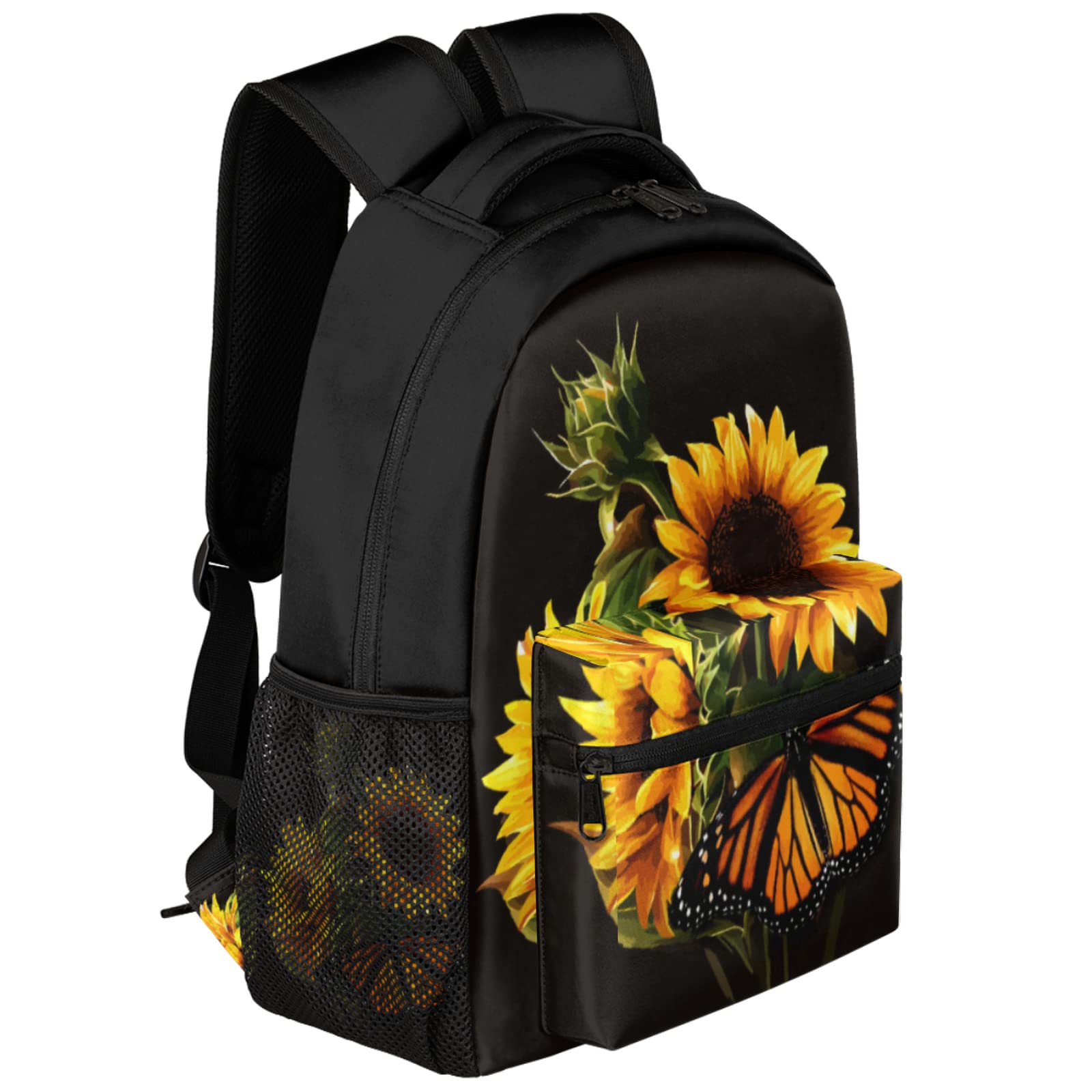 Butterfly Sunflower Backpacks for Girls Kids Boys, Sunflower Pattern Casual Lightweight School Bags Laptop Backpack Student College Bookbag Travel Hiking Daypack