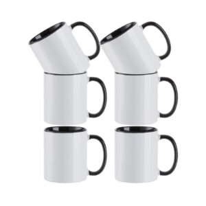 craft express 11 oz sublimation coffee mugs ceramic white with black inside and handle-photo mugs cups bulk perfect for easy mug press crafting-individually packaged set of 6