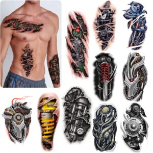 roarhowl very cool machine 3d realistic fake tattoos，wound robot makeup temporary tattoos for men women (design 5)