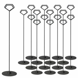 urban deco 16pk table number holders 12 inches diamond place card holder metal table card holders, picture holders for tables, card holder stand for wedding décor - black sign holder