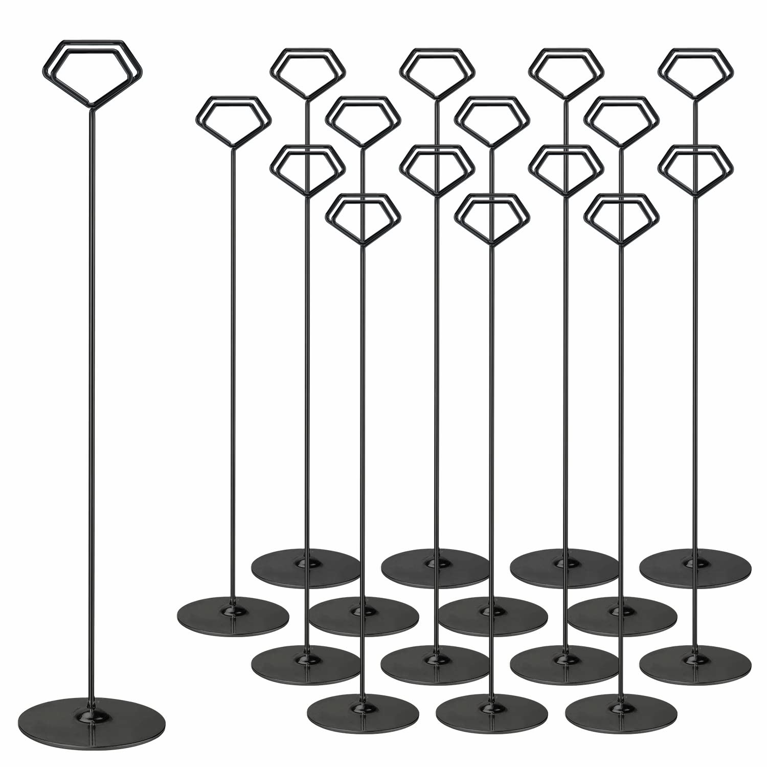 Urban Deco 16PK Table Number Holders 12 Inches Diamond Place Card Holder Metal Table Card Holders, Picture Holders For Tables, Card Holder Stand For Wedding Décor - Black Sign Holder