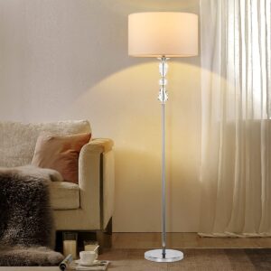 dott arts floor lamp for living room, modern standing lamp with dimmer, crystal reading floor lamp silver corner light for bedroom, bright 8w bulb included