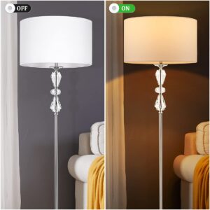 Dott Arts Floor Lamp for Living Room, Modern Standing Lamp with Dimmer, Crystal Reading Floor Lamp Silver Corner Light for Bedroom, Bright 8W Bulb Included