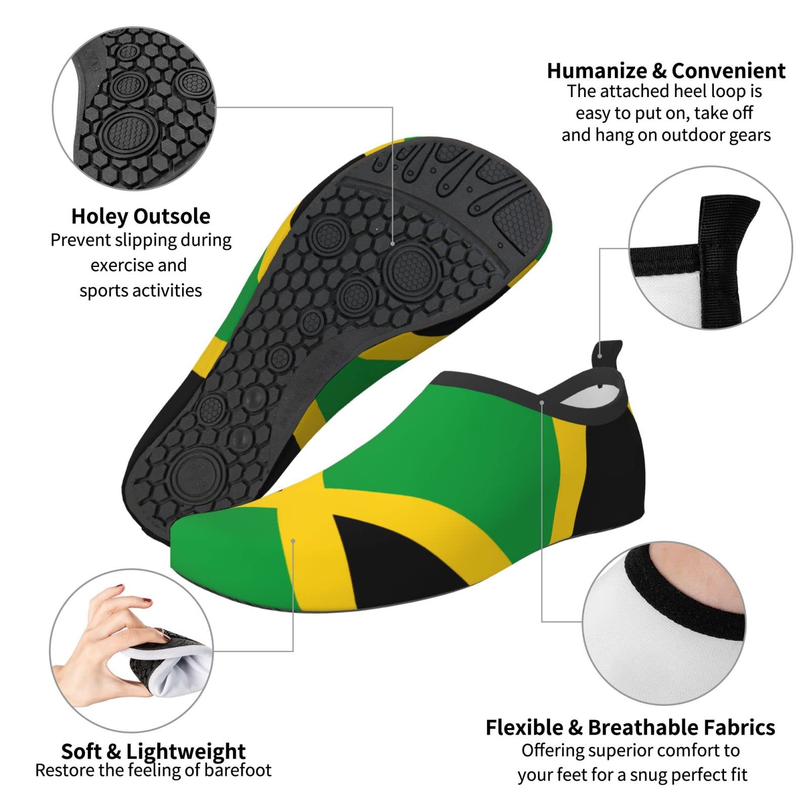 Jamaica Flag Water Shoes Outdoor Exercise Water Shoes Adult Quick-Dry Barefoot Shoes Necessities for Men Women Water Games Black