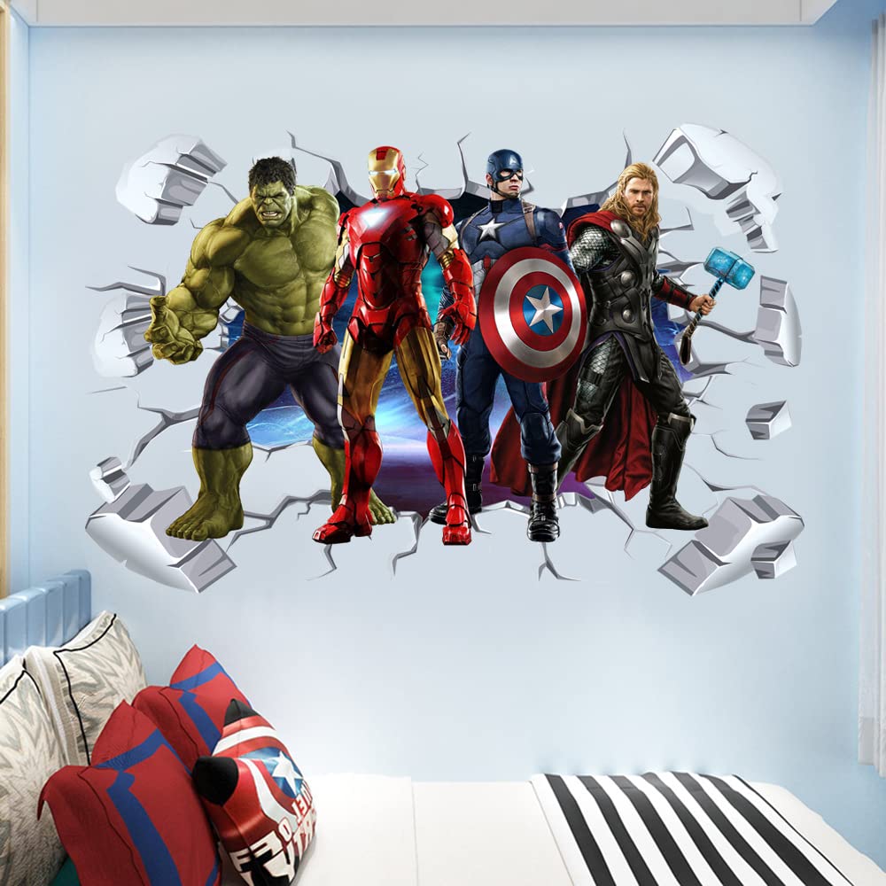 XIHENGSTORE Superhero Wall Sticker Detachable PVC Material 3D Cartoon Wall Sticker for Kids Room Bedroom Wall Decor, 16 inches x 24 inches