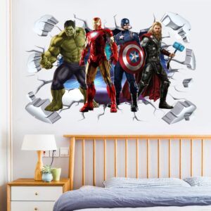 XIHENGSTORE Superhero Wall Sticker Detachable PVC Material 3D Cartoon Wall Sticker for Kids Room Bedroom Wall Decor, 16 inches x 24 inches