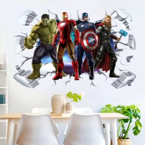 XIHENGSTORE Superhero Wall Sticker Detachable PVC Material 3D Cartoon Wall Sticker for Kids Room Bedroom Wall Decor, 16 inches x 24 inches