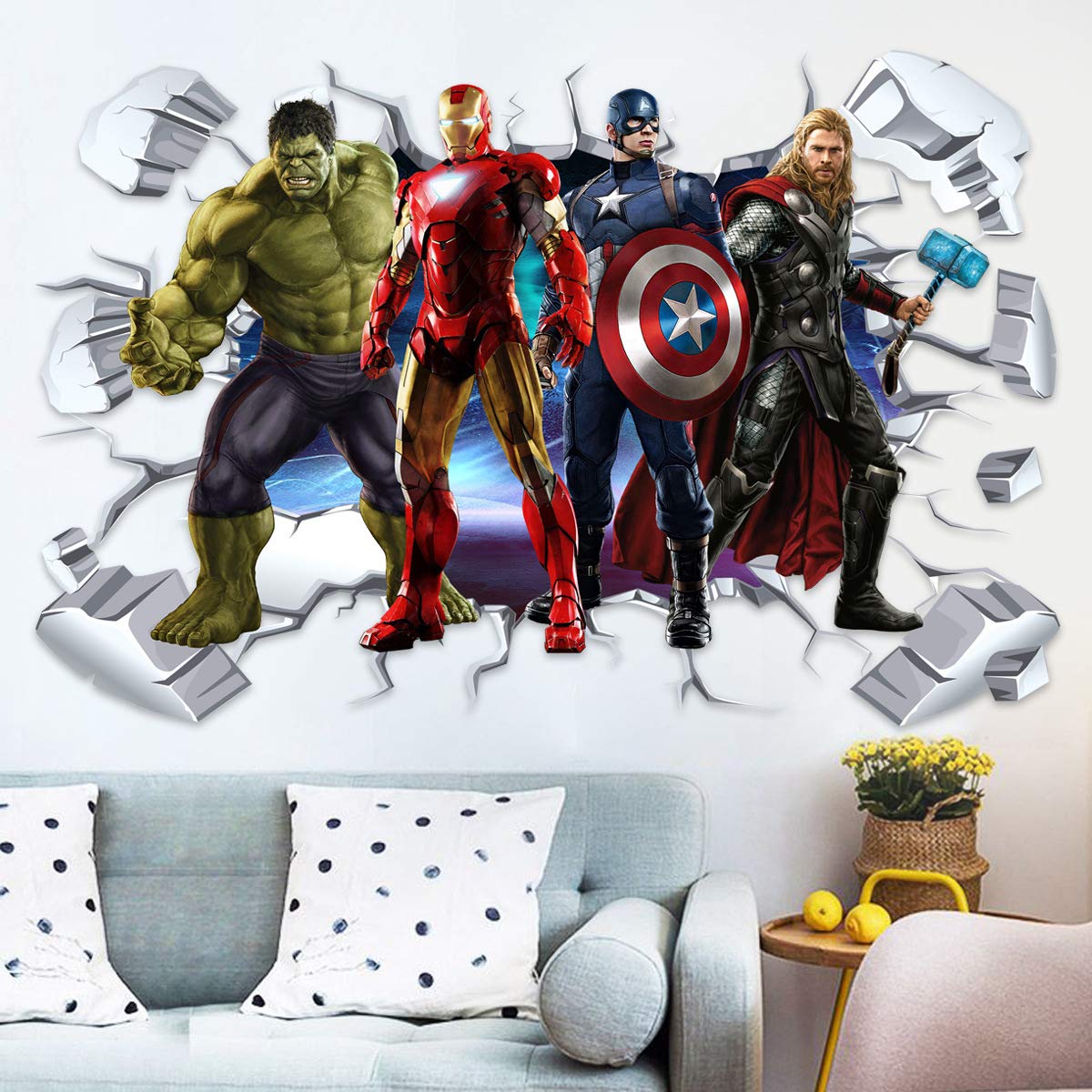 XIHENGSTORE Superhero Wall Sticker Detachable PVC Material 3D Cartoon Wall Sticker for Kids Room Bedroom Wall Decor, 16 inches x 24 inches