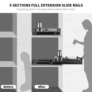 JOMOLA Pull Out Kitchen Cabinet Drawer Roll Out Pantry Shelves Heavy Duty Sliding Tray for Cabinet Full Extension Kitchen Cupboard Slide Out Shelves Organizer with Dividers 14 Inch Wide × 21 Inch Deep