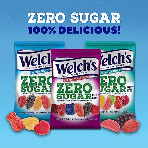 Welch’s Fruit Snacks, Zero Sugar Mixed Fruit, Berries 'N Cherries & Island Fruit, Perfect for School Lunches, Variety Case, 3 oz (Pack of 6)