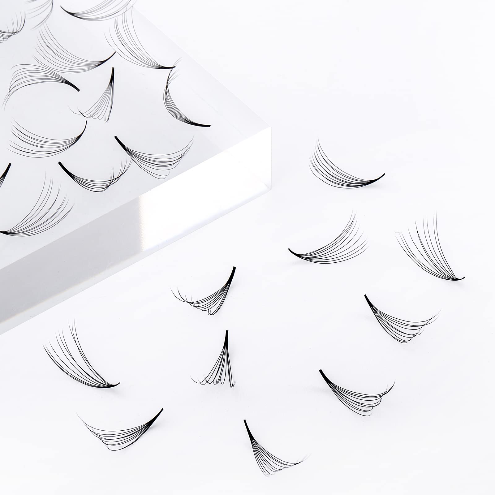 1000 Mixed Volume Eyelash Extensions Tray - 10D Premade Fans, D Curl Lash Fans, Pointed Handmade Loose Thin Base Fans (10D-0.07D, 9-16mm)