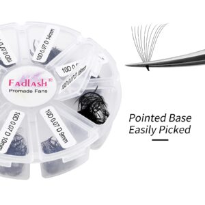 1000 Mixed Volume Eyelash Extensions Tray - 10D Premade Fans, D Curl Lash Fans, Pointed Handmade Loose Thin Base Fans (10D-0.07D, 9-16mm)